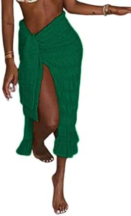 Avanova Women's Tie Side Ruffle Trim Sarong Coverup Beach Ruched Split Thigh Midi Skirt - Image 4
